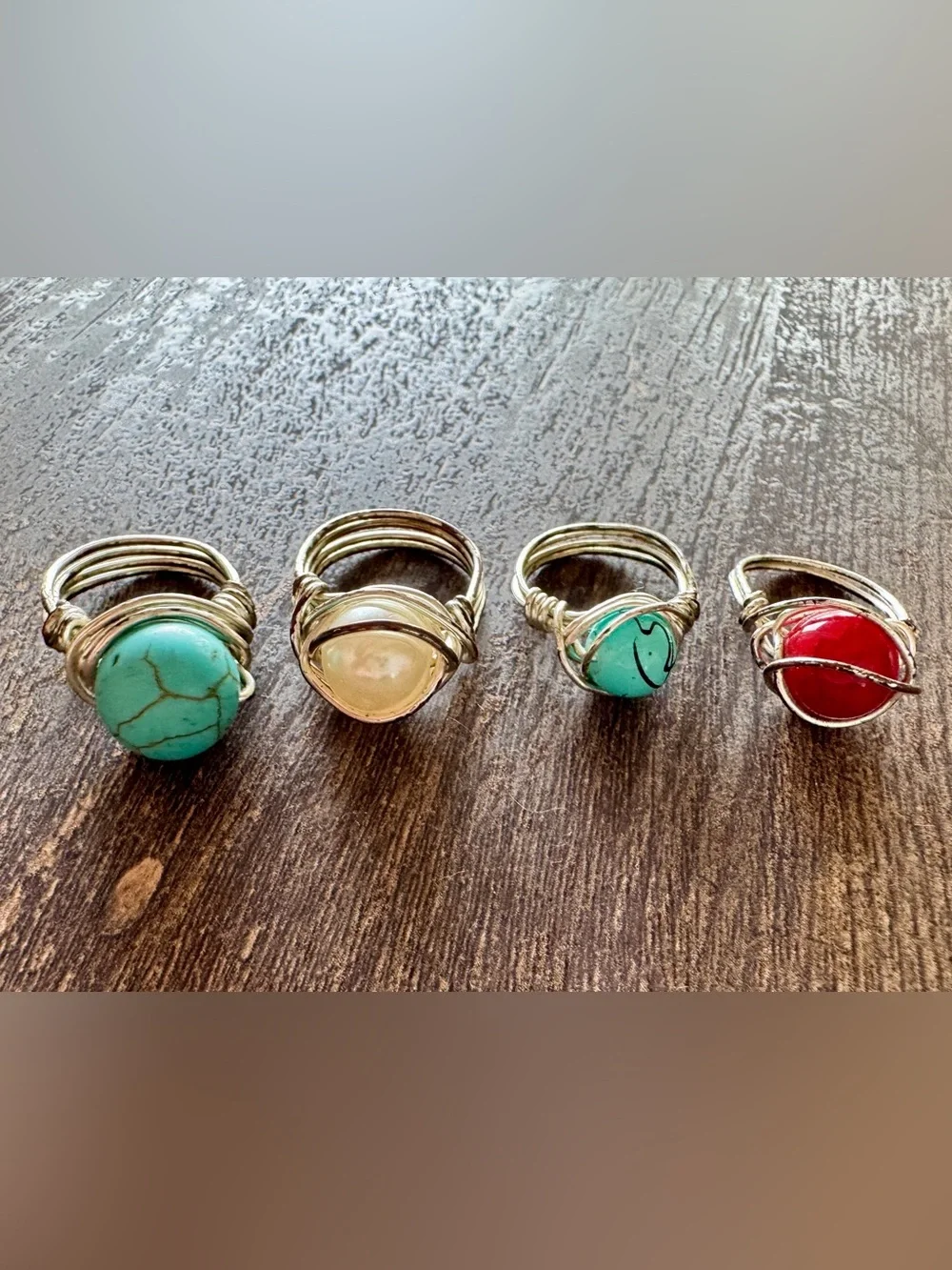 Four Wire-Wrapped Stone Rings